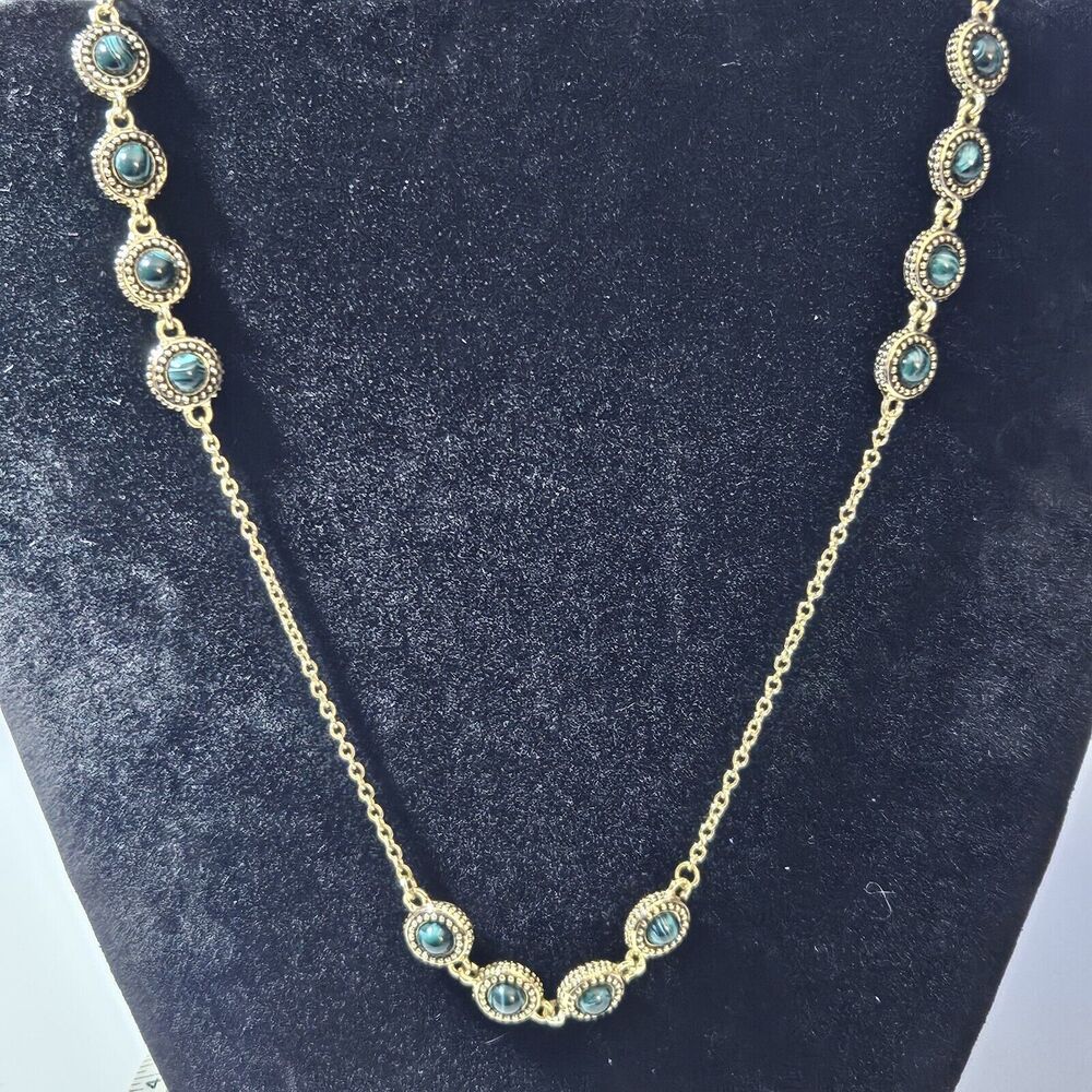 **Sale** House of Harlow 1960 Bead Station Necklace Gold Tone Green Long 32"